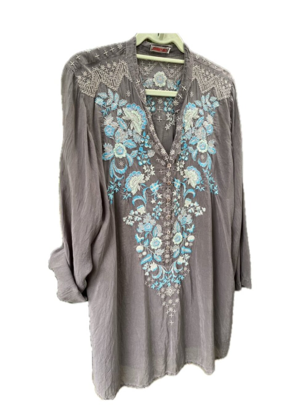 XL Johnny Was Gray tunic with teal
